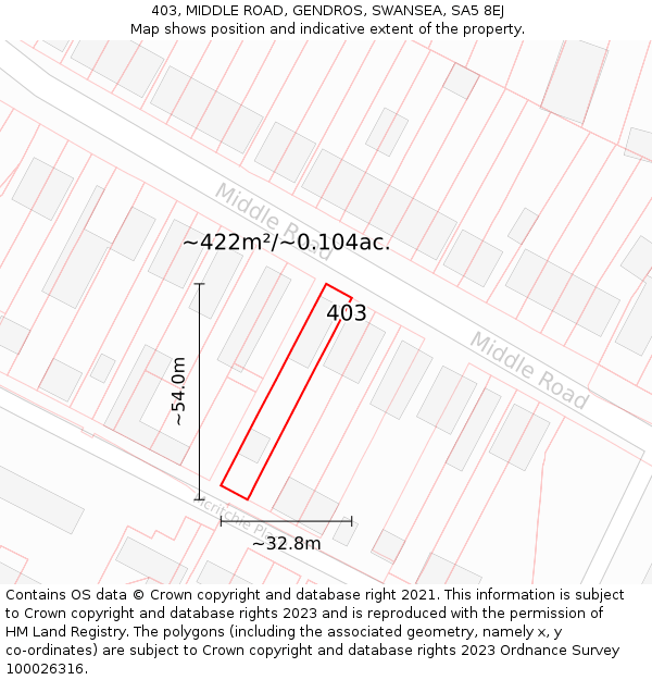 403, MIDDLE ROAD, GENDROS, SWANSEA, SA5 8EJ: Plot and title map