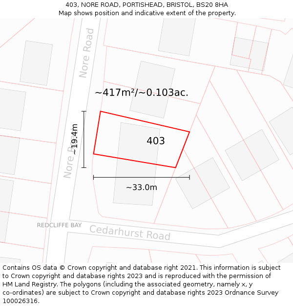 403, NORE ROAD, PORTISHEAD, BRISTOL, BS20 8HA: Plot and title map