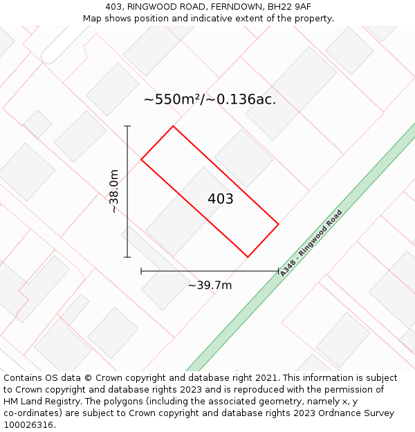 403, RINGWOOD ROAD, FERNDOWN, BH22 9AF: Plot and title map