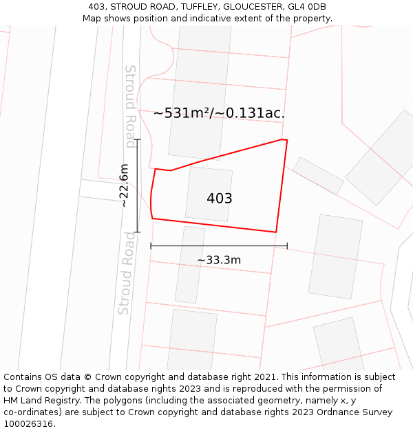 403, STROUD ROAD, TUFFLEY, GLOUCESTER, GL4 0DB: Plot and title map