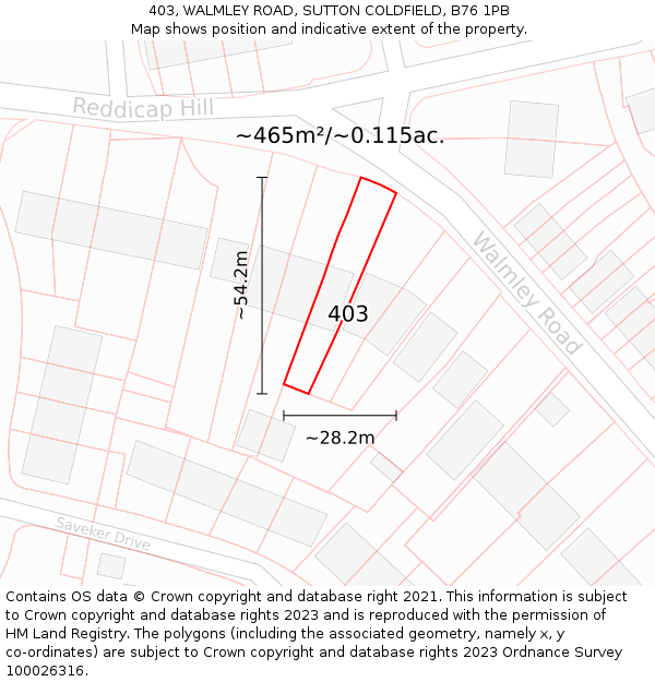 403, WALMLEY ROAD, SUTTON COLDFIELD, B76 1PB: Plot and title map