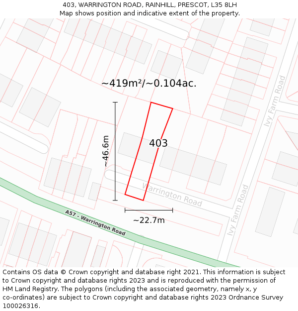 403, WARRINGTON ROAD, RAINHILL, PRESCOT, L35 8LH: Plot and title map