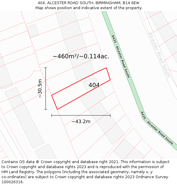 404, ALCESTER ROAD SOUTH, BIRMINGHAM, B14 6EW: Plot and title map