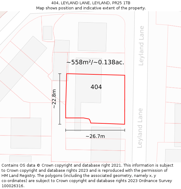 404, LEYLAND LANE, LEYLAND, PR25 1TB: Plot and title map