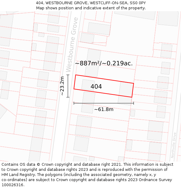 404, WESTBOURNE GROVE, WESTCLIFF-ON-SEA, SS0 0PY: Plot and title map