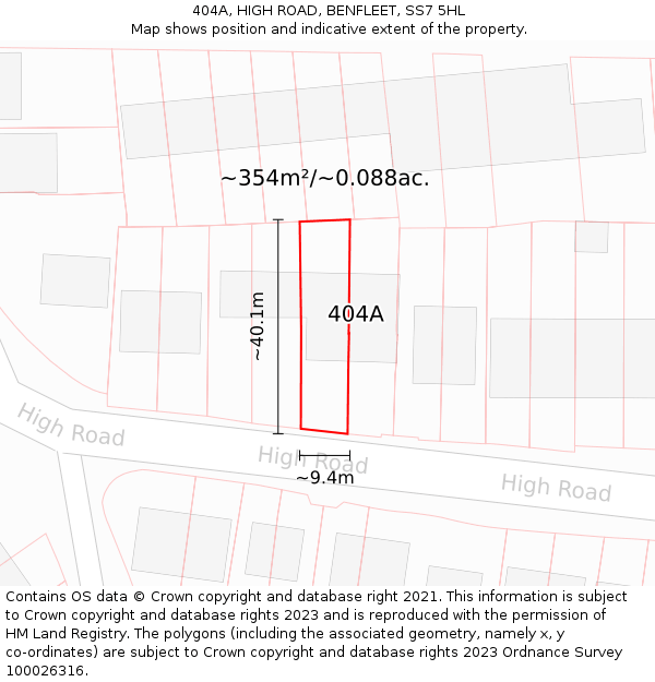 404A, HIGH ROAD, BENFLEET, SS7 5HL: Plot and title map
