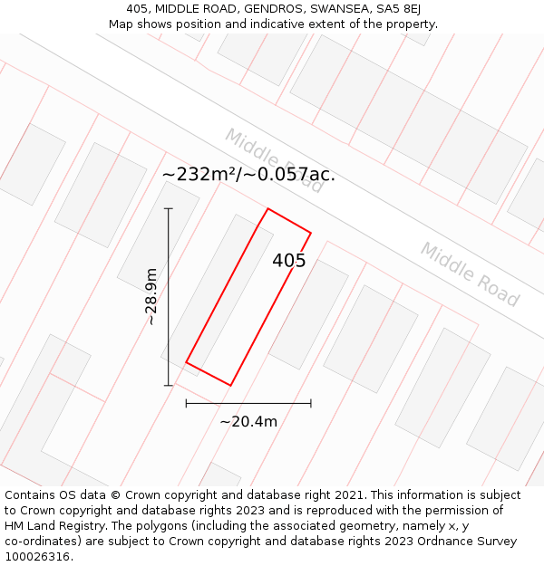 405, MIDDLE ROAD, GENDROS, SWANSEA, SA5 8EJ: Plot and title map