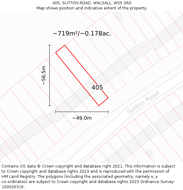 405, SUTTON ROAD, WALSALL, WS5 3AS: Plot and title map