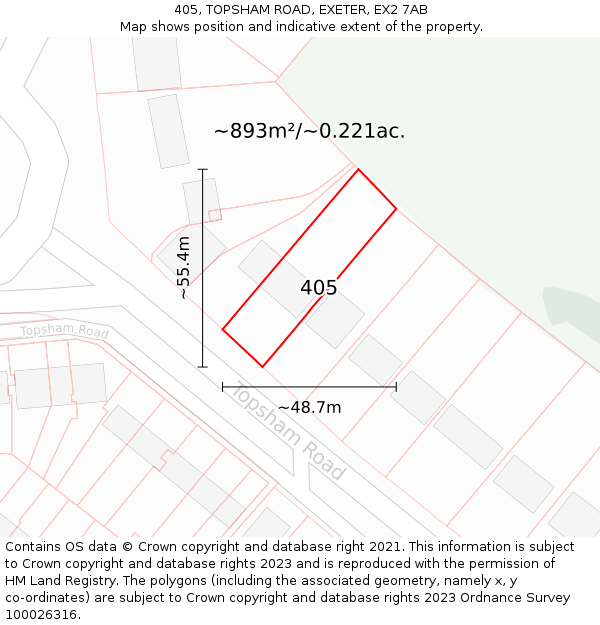 405, TOPSHAM ROAD, EXETER, EX2 7AB: Plot and title map