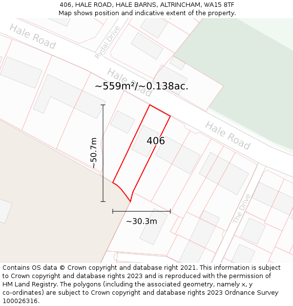 406, HALE ROAD, HALE BARNS, ALTRINCHAM, WA15 8TF: Plot and title map