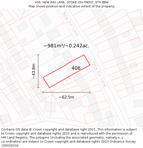 406, NEW INN LANE, STOKE-ON-TRENT, ST4 8BW: Plot and title map