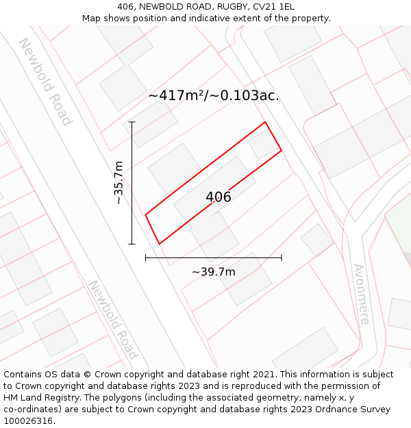 406, NEWBOLD ROAD, RUGBY, CV21 1EL: Plot and title map