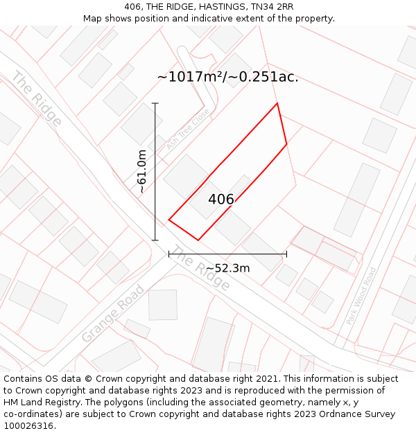 406, THE RIDGE, HASTINGS, TN34 2RR: Plot and title map