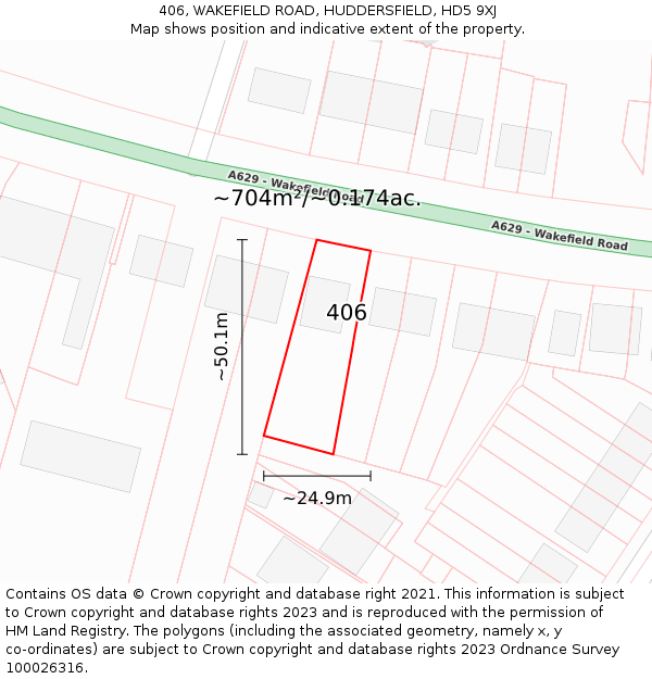 406, WAKEFIELD ROAD, HUDDERSFIELD, HD5 9XJ: Plot and title map
