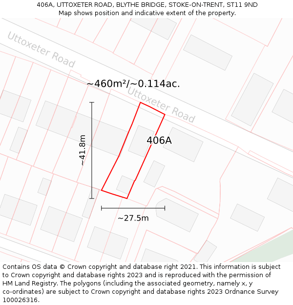 406A, UTTOXETER ROAD, BLYTHE BRIDGE, STOKE-ON-TRENT, ST11 9ND: Plot and title map