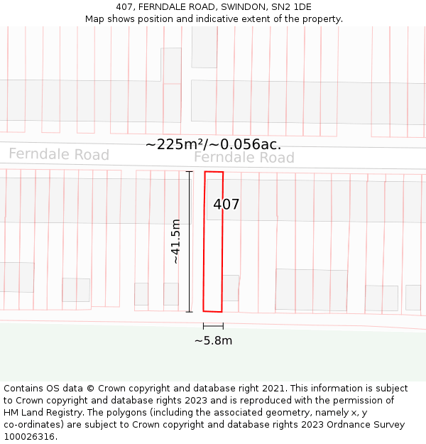 407, FERNDALE ROAD, SWINDON, SN2 1DE: Plot and title map