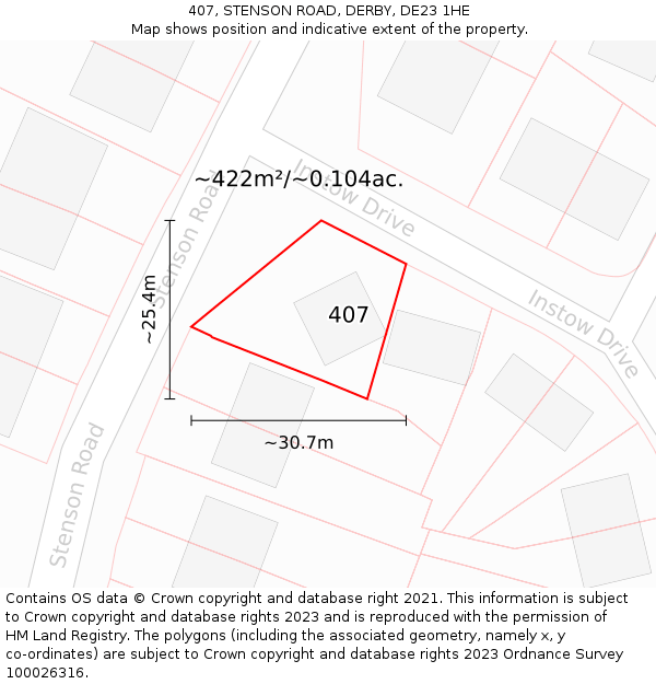 407, STENSON ROAD, DERBY, DE23 1HE: Plot and title map