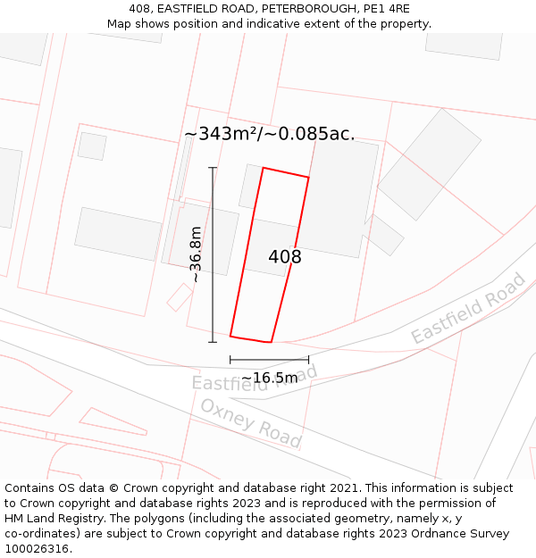 408, EASTFIELD ROAD, PETERBOROUGH, PE1 4RE: Plot and title map