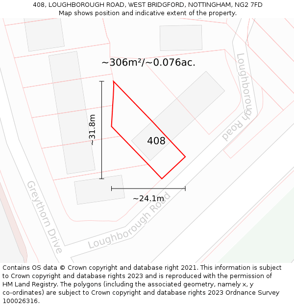 408, LOUGHBOROUGH ROAD, WEST BRIDGFORD, NOTTINGHAM, NG2 7FD: Plot and title map