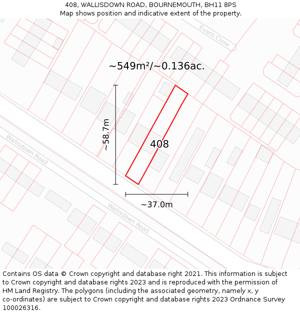 408, WALLISDOWN ROAD, BOURNEMOUTH, BH11 8PS: Plot and title map
