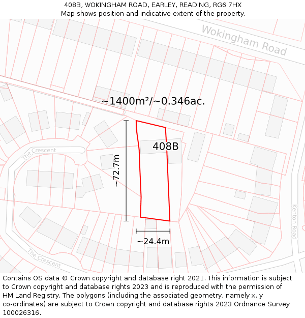 408B, WOKINGHAM ROAD, EARLEY, READING, RG6 7HX: Plot and title map