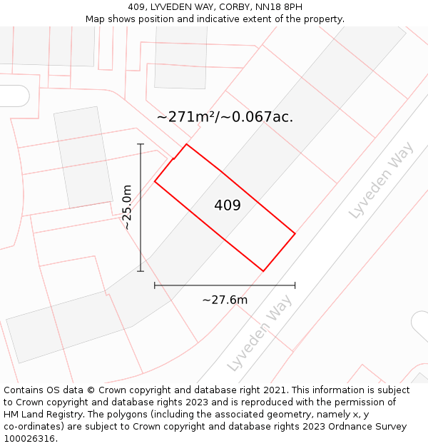 409, LYVEDEN WAY, CORBY, NN18 8PH: Plot and title map