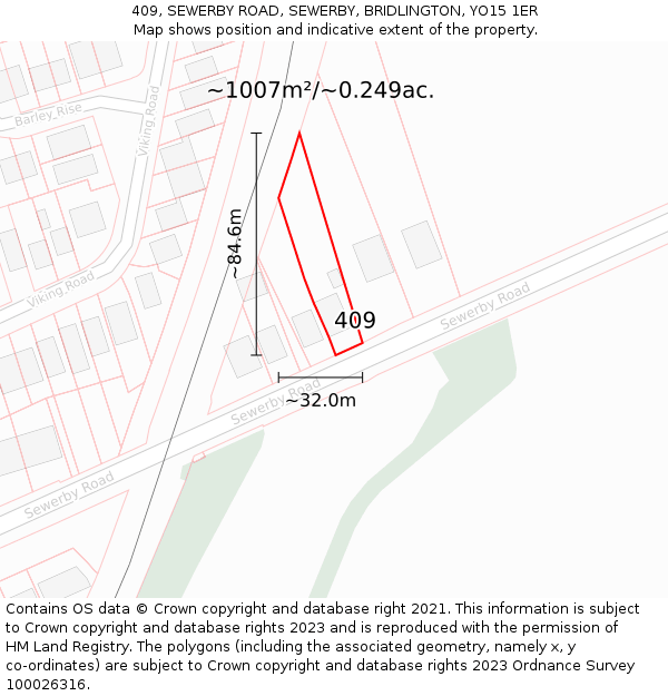 409, SEWERBY ROAD, SEWERBY, BRIDLINGTON, YO15 1ER: Plot and title map