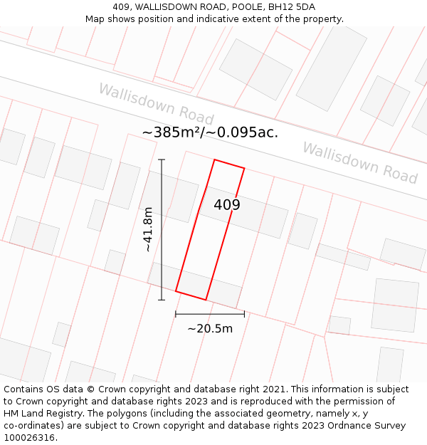 409, WALLISDOWN ROAD, POOLE, BH12 5DA: Plot and title map