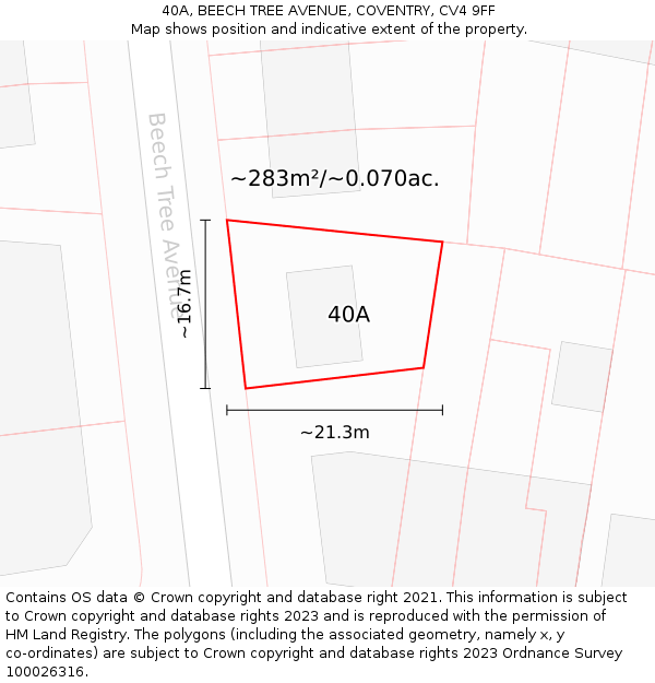 40A, BEECH TREE AVENUE, COVENTRY, CV4 9FF: Plot and title map