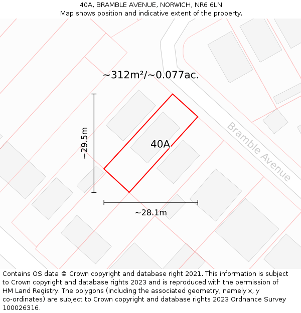 40A, BRAMBLE AVENUE, NORWICH, NR6 6LN: Plot and title map