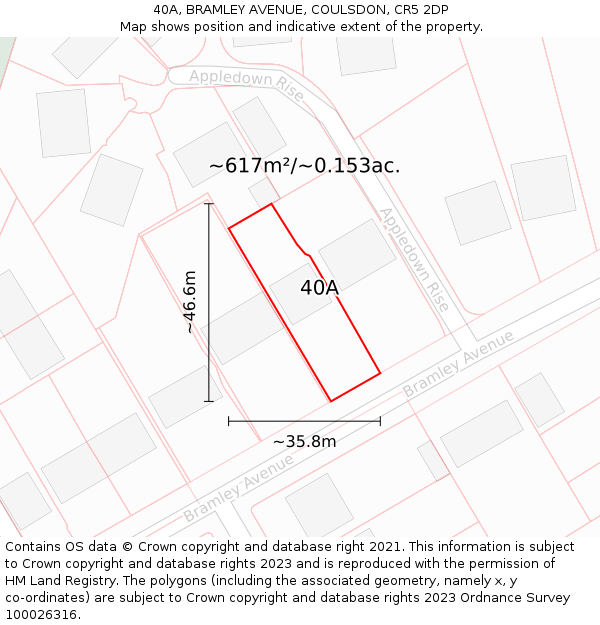 40A, BRAMLEY AVENUE, COULSDON, CR5 2DP: Plot and title map
