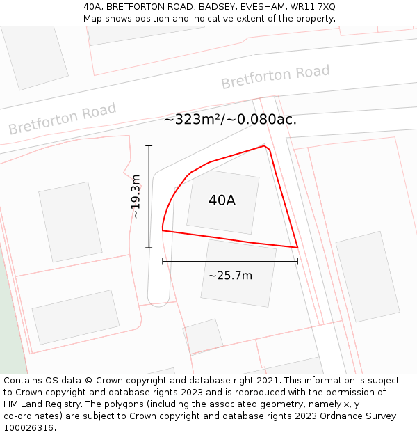 40A, BRETFORTON ROAD, BADSEY, EVESHAM, WR11 7XQ: Plot and title map