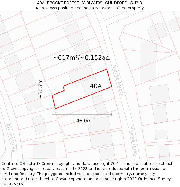 40A, BROOKE FOREST, FAIRLANDS, GUILDFORD, GU3 3JJ: Plot and title map