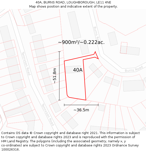 40A, BURNS ROAD, LOUGHBOROUGH, LE11 4NE: Plot and title map