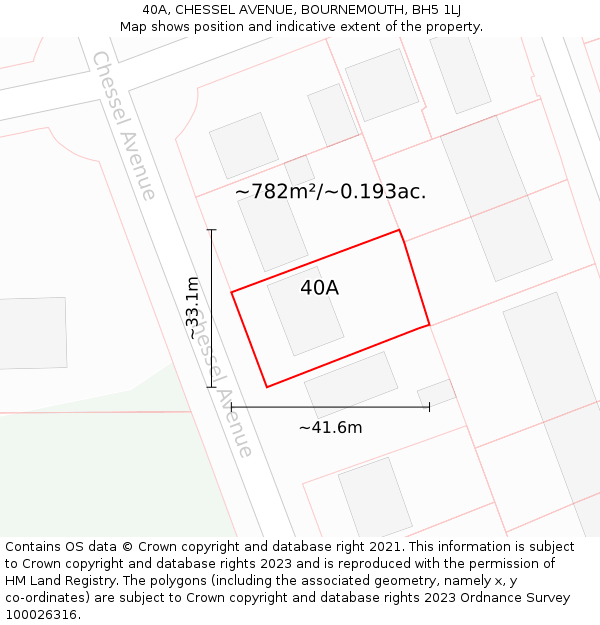 40A, CHESSEL AVENUE, BOURNEMOUTH, BH5 1LJ: Plot and title map