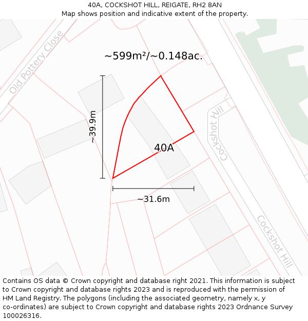 40A, COCKSHOT HILL, REIGATE, RH2 8AN: Plot and title map