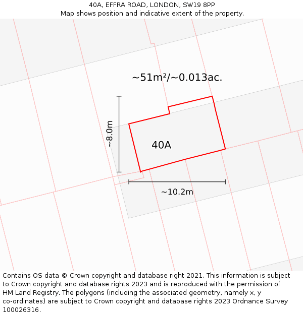 40A, EFFRA ROAD, LONDON, SW19 8PP: Plot and title map