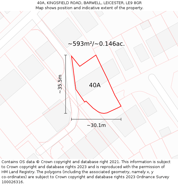 40A, KINGSFIELD ROAD, BARWELL, LEICESTER, LE9 8GR: Plot and title map