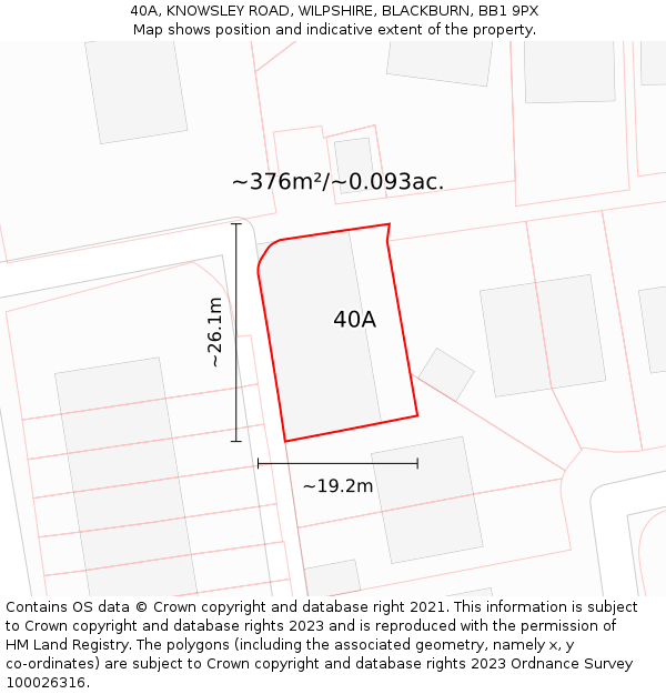 40A, KNOWSLEY ROAD, WILPSHIRE, BLACKBURN, BB1 9PX: Plot and title map