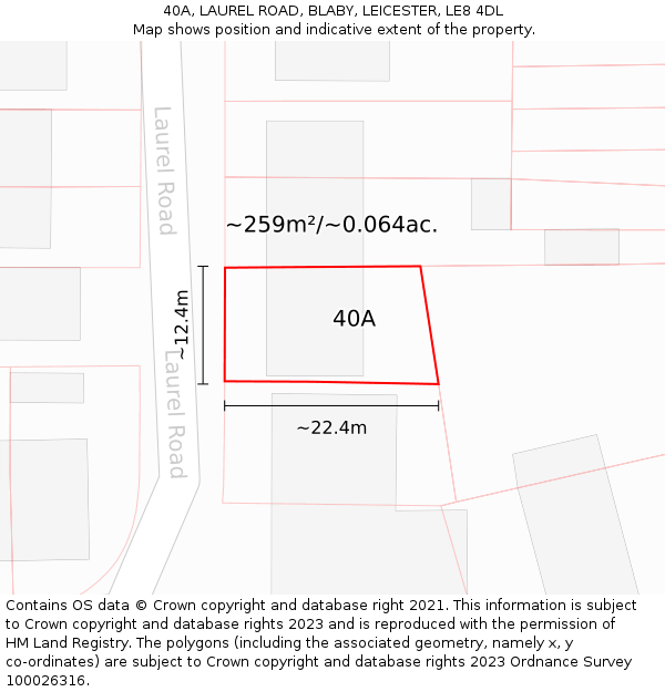 40A, LAUREL ROAD, BLABY, LEICESTER, LE8 4DL: Plot and title map