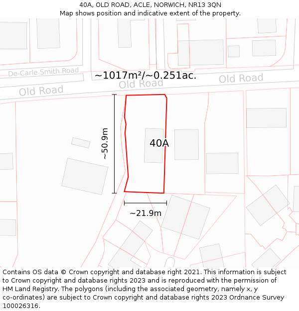 40A, OLD ROAD, ACLE, NORWICH, NR13 3QN: Plot and title map