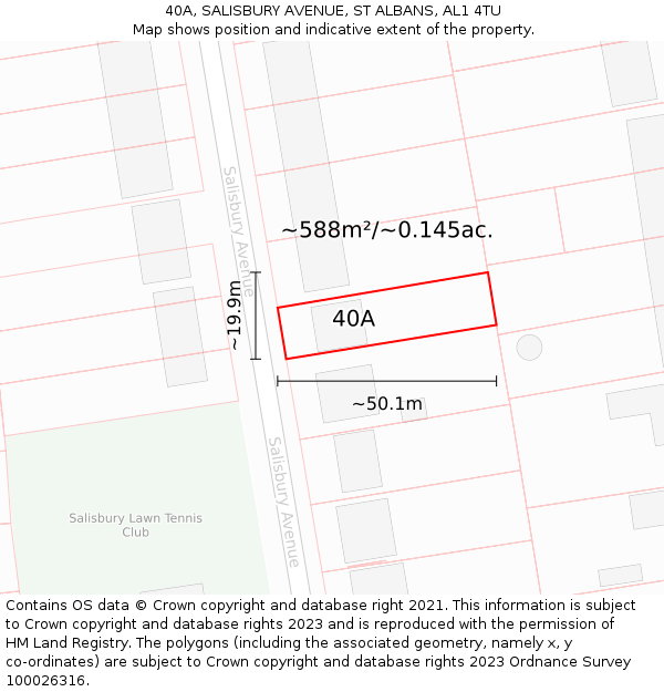 40A, SALISBURY AVENUE, ST ALBANS, AL1 4TU: Plot and title map