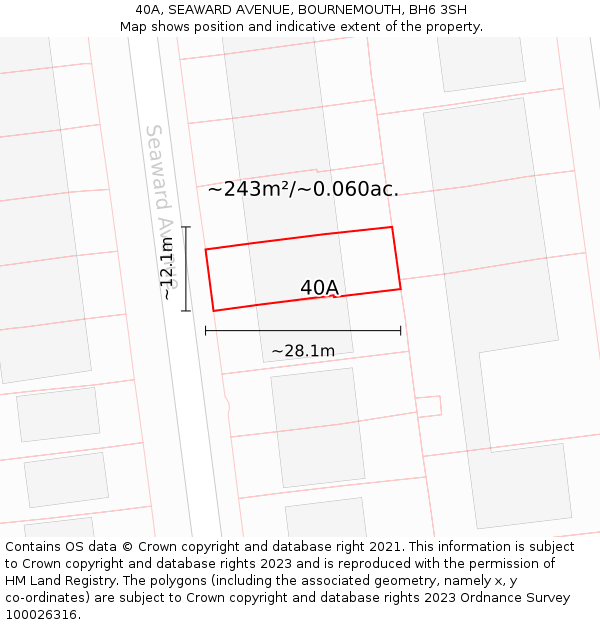 40A, SEAWARD AVENUE, BOURNEMOUTH, BH6 3SH: Plot and title map