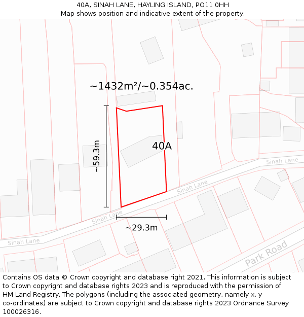 40A, SINAH LANE, HAYLING ISLAND, PO11 0HH: Plot and title map