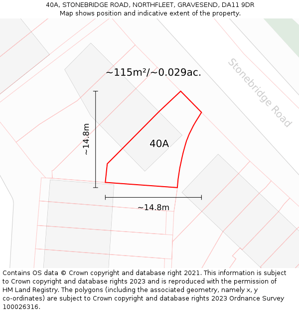 40A, STONEBRIDGE ROAD, NORTHFLEET, GRAVESEND, DA11 9DR: Plot and title map