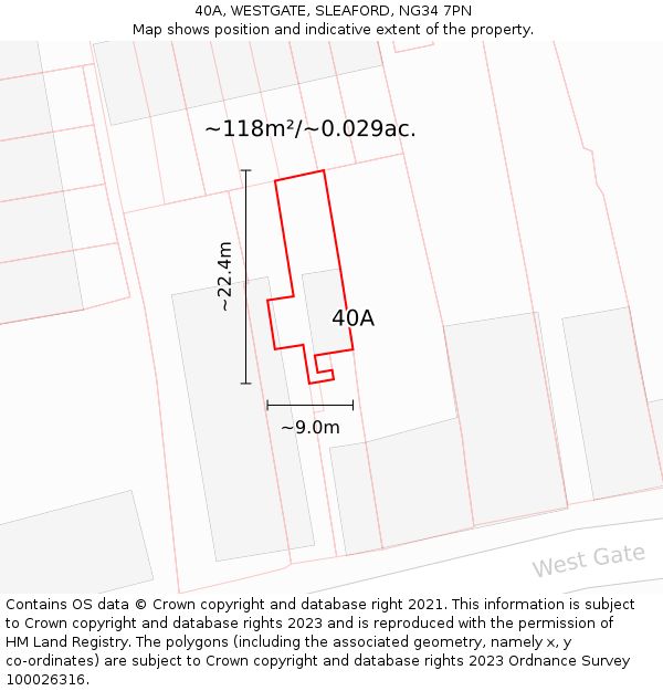 40A, WESTGATE, SLEAFORD, NG34 7PN: Plot and title map