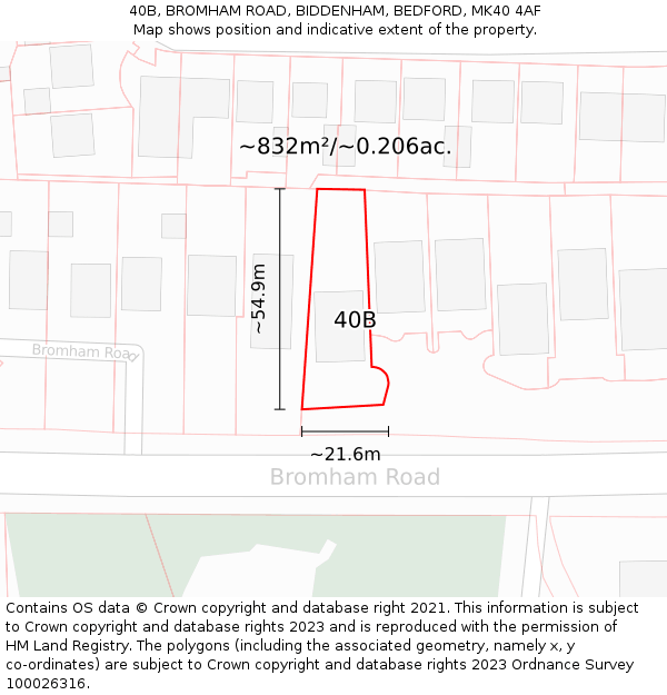 40B, BROMHAM ROAD, BIDDENHAM, BEDFORD, MK40 4AF: Plot and title map