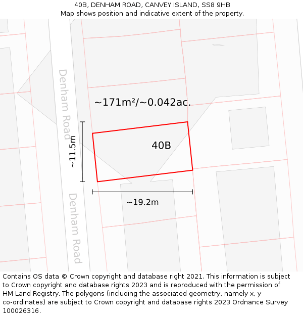 40B, DENHAM ROAD, CANVEY ISLAND, SS8 9HB: Plot and title map
