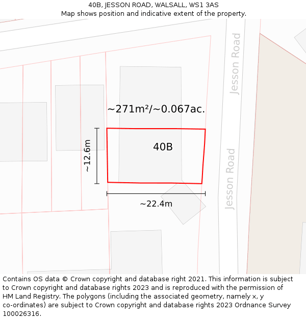 40B, JESSON ROAD, WALSALL, WS1 3AS: Plot and title map