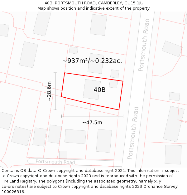 40B, PORTSMOUTH ROAD, CAMBERLEY, GU15 1JU: Plot and title map